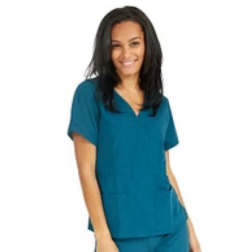 Medline Park Ave Caribbean Blue Mock Wrap Scrub Top